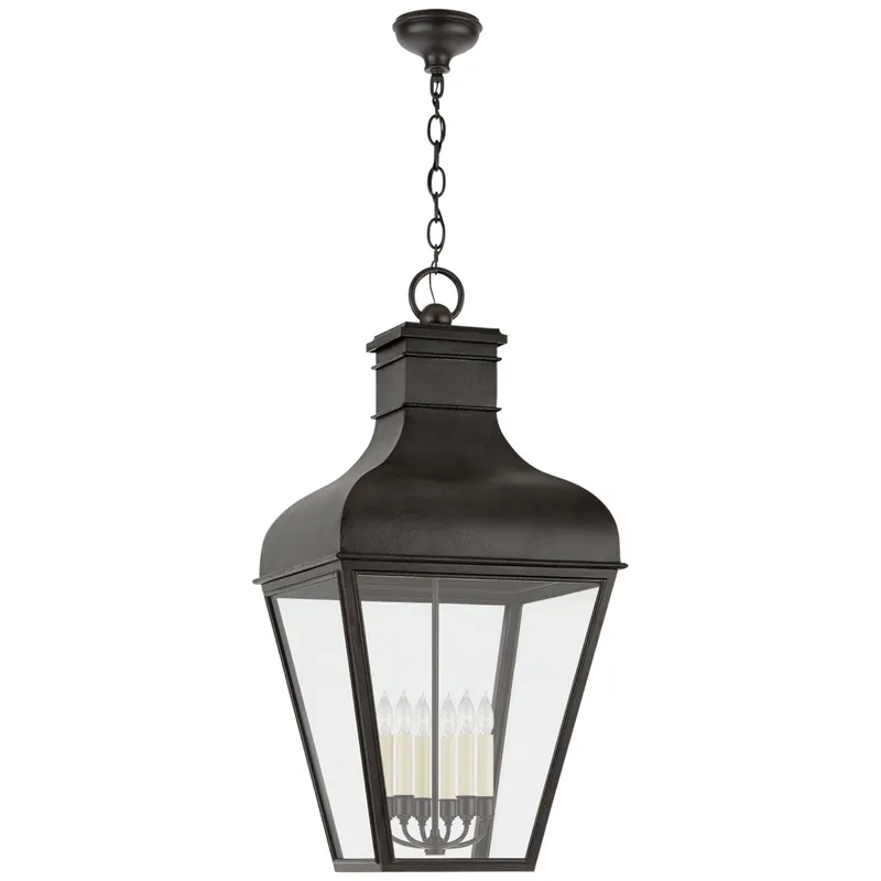 Chapman & Myers Fremont Grande Hanging Lantern in French Rust with Clear Glass Outdoor Lighting W22" x H45.25"