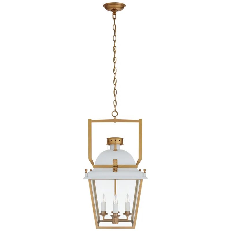 Chapman & Myers Coventry Small Lantern in Matte White and Antique-Burnished Brass with Clear Glass Ceiling Light W14" x H27.25"