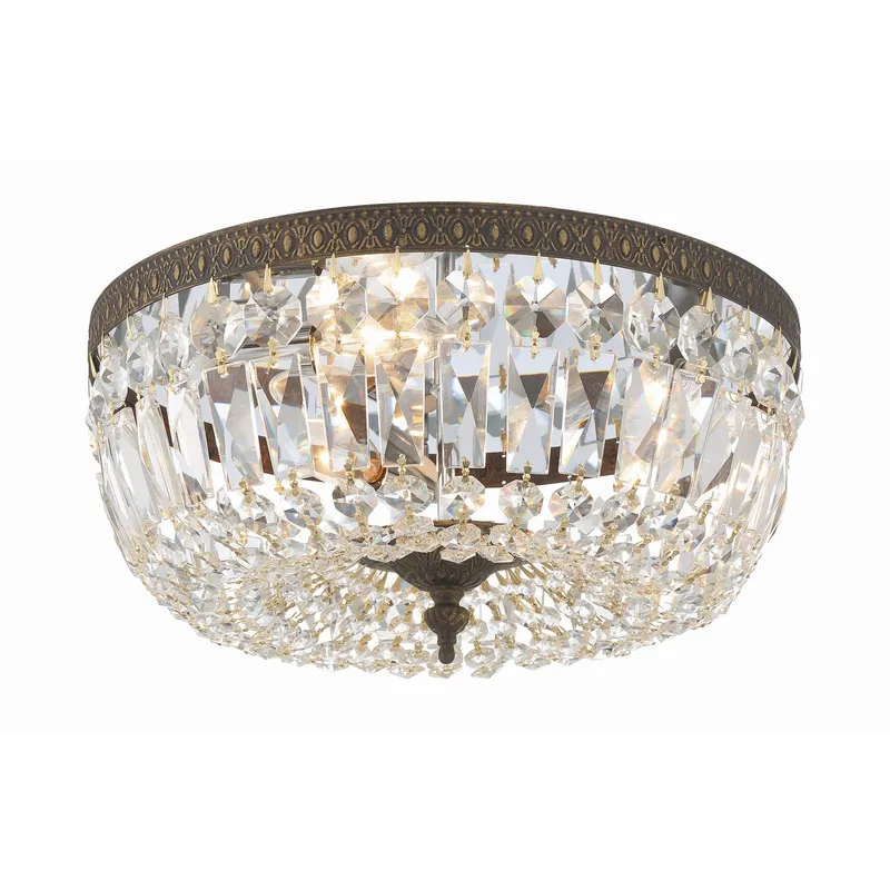 Waltham 14'' Clear Hand Cut English Bronze Flush Mount Bronze 14"W x 7"H x 14"D