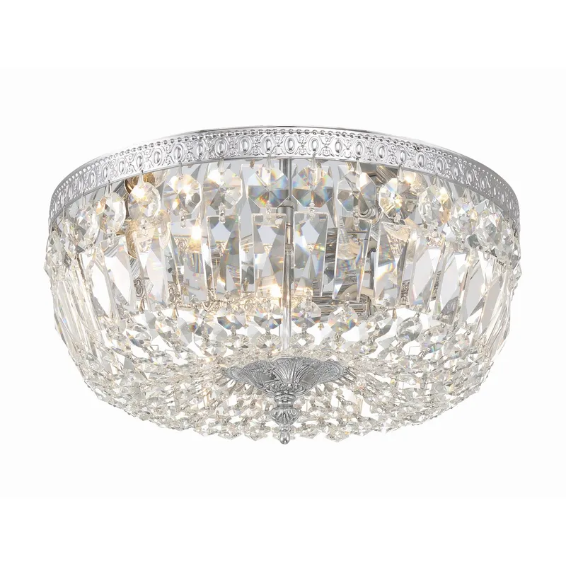 Waltham 14'' Clear Hand Cut Polished Chrome Flush Mount Silver 14"W x 7"H x 14"D