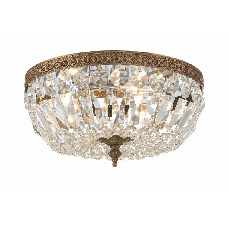 Waltham 12'' Clear Hand Cut Olde Brass Flush Mount Gold 12"W x 6.5"H x 12"D