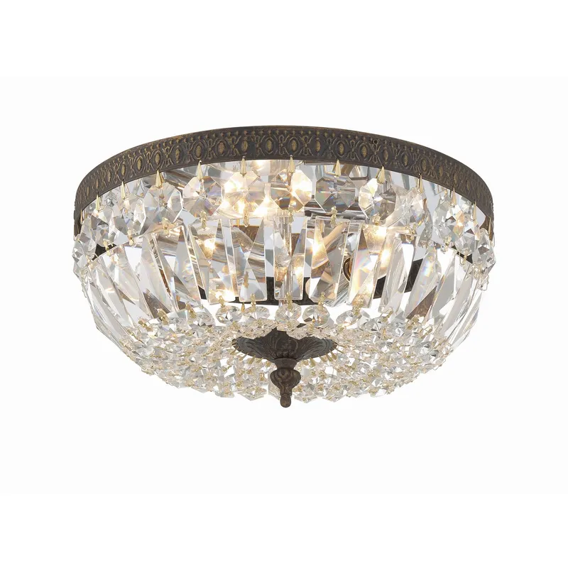 Waltham 12'' Clear Hand Cut English Bronze Flush Mount Bronze 12"W x 6.5"H x 12"D