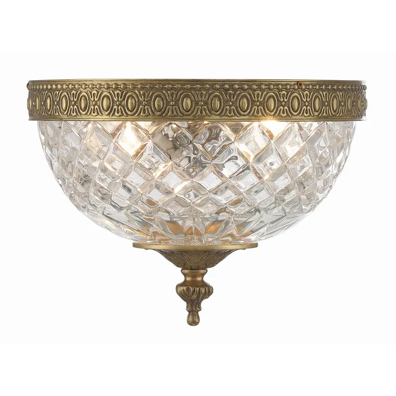 Radley 8'' Olde Brass Faceted Cut Glass Bowl Flush Mount Gold 8"W x 6"H x 8"D