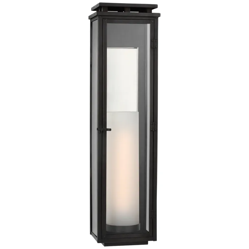 Chapman & Myers Cheshire Tall 3/4 Wall Lantern in Aged Iron with Clear Glass Outdoor Lighting W7.5" x H27.75"