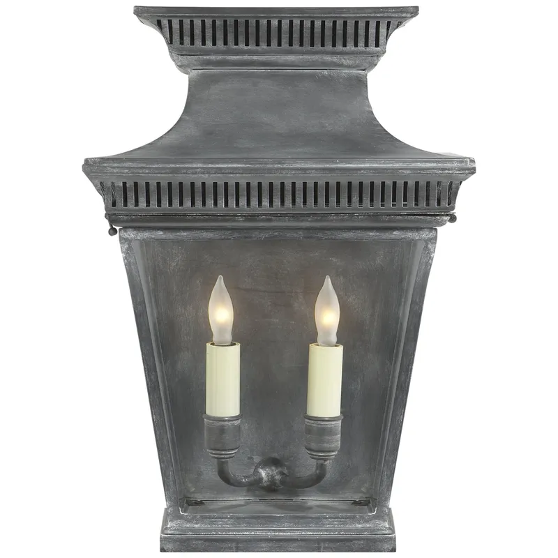 Chapman & Myers Elsinore Medium 3/4 Wall Lantern in Weathered Zinc with Clear Glass Outdoor Lighting W11" x H15.75"