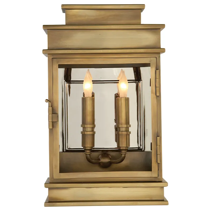 Chapman & Myers Linear Lantern Short in Antique-Burnished Brass Outdoor Lighting W9" x H15"