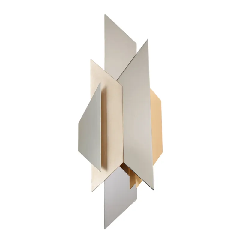 Modernist 2-Light Wall Sconce in Pol Ss W Silver/Gold Leaf 12.25W x 30H