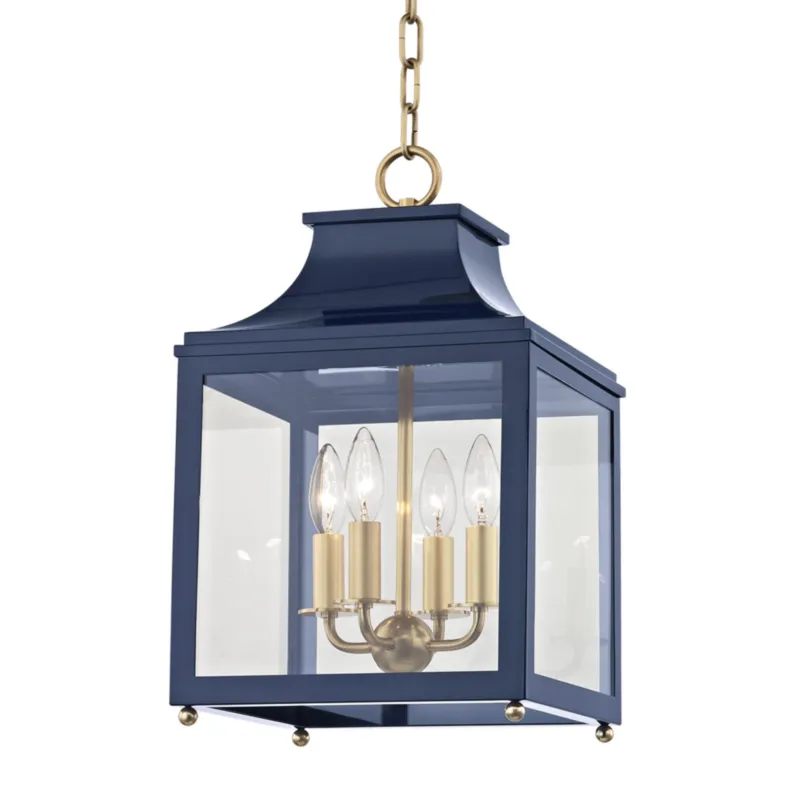 Leigh 4-Light Lantern in Aged Brass 11.25W x 18.75H (Navy)