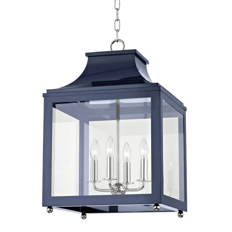 Leigh 4-Light Lantern in Polished Nickel 16W x 25H (Navy)