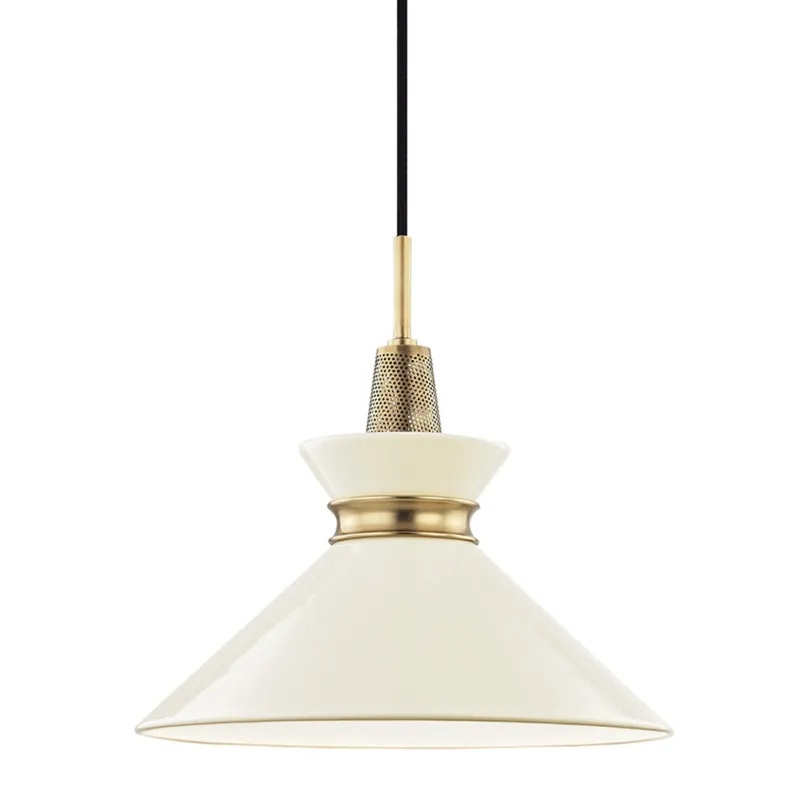 Kiki 1-Light Pendant in Aged Brass 14W x 13.25H (Cream)