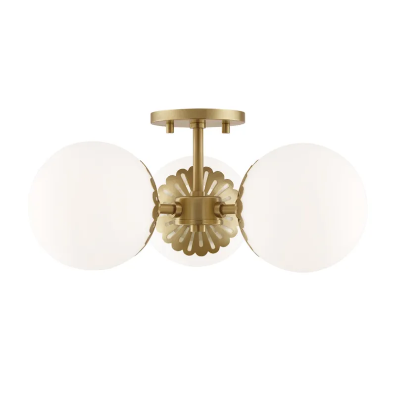 Paige 3-Light Semi Flush in Aged Brass 16.25W x 7.75H