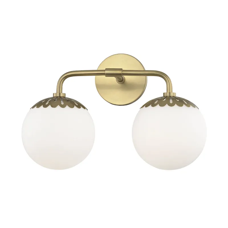 Paige 2-Light Bath and Vanity in Aged Brass 15W x 10.5H