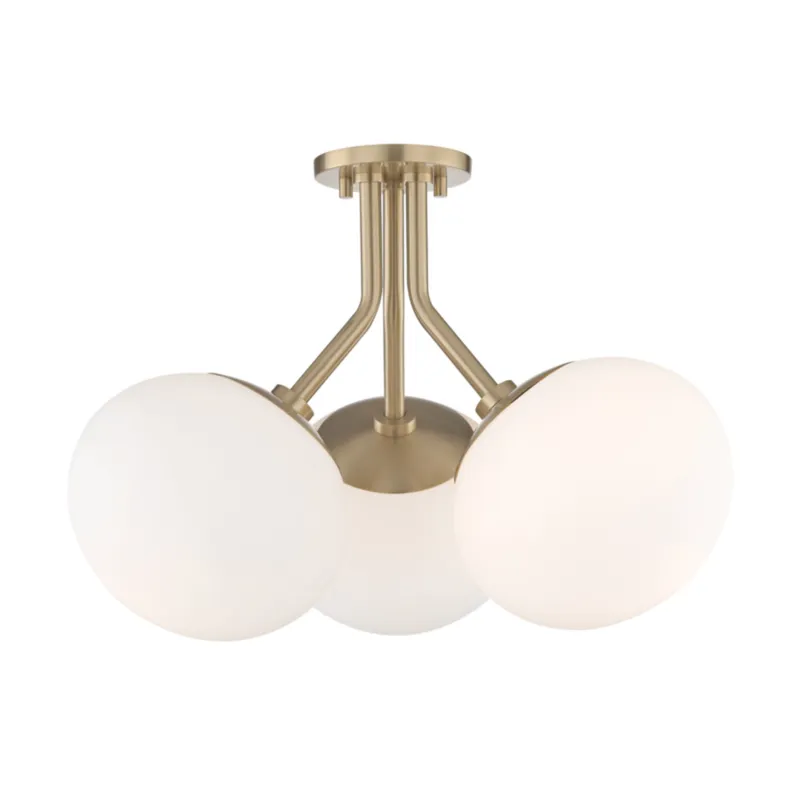 Estee 3-Light Semi Flush in Aged Brass 19W x 15H