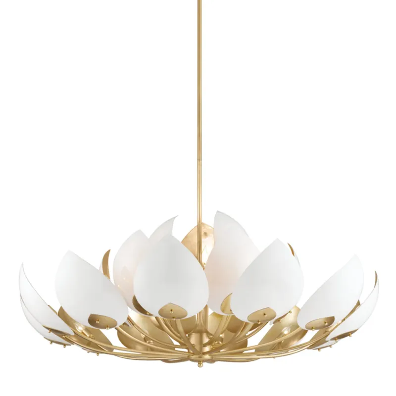 Lotus 21-Light Chandelier in Gold Leaf 54W x 23H (White)