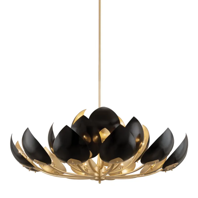 Lotus 21-Light Chandelier in Gold Leaf 54W x 23H (Black)