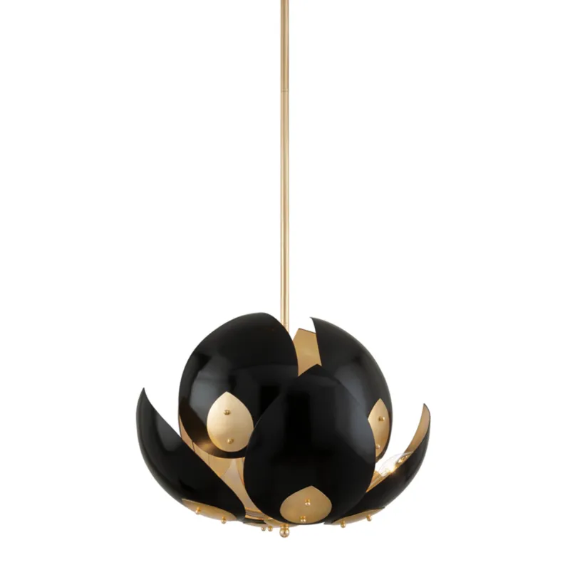 Lotus 8-Light Chandelier in Gold Leaf 24W x 10.25H (Black)