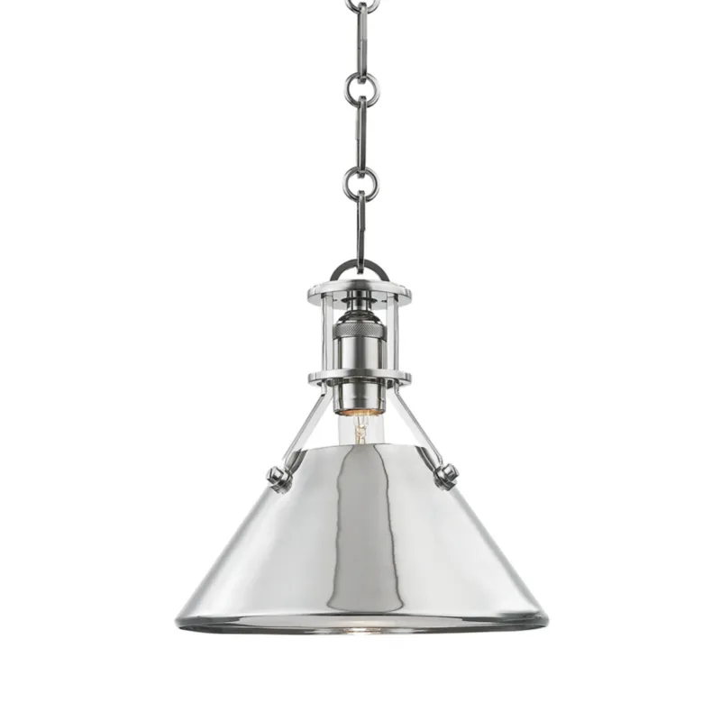 Metal No. 2 1-Light Pendant in Polished Nickel by Mark D. Sikes 9.5W x 9.25H