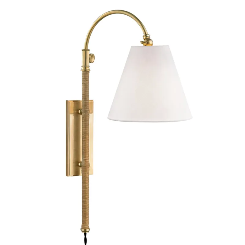 Curves No.1 1-Light Plug-in Sconce in Aged Brass by Mark D. Sikes 8W x 30.25H
