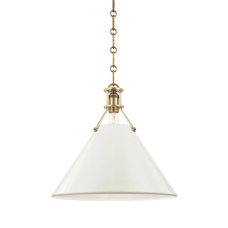 Painted No. 2 1-Light Pendant in Aged Brass by Mark D. Sikes 16W x 14.5H (Off-White)