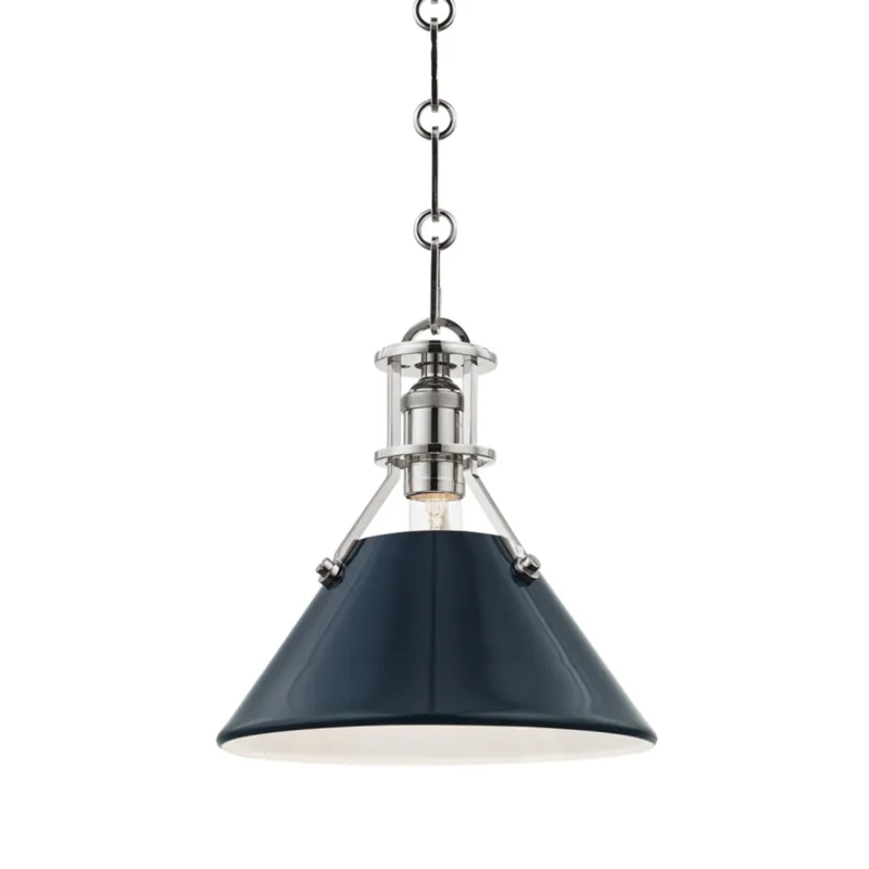 Painted No. 2 1-Light Pendant in Polished Nickel by Mark D. Sikes 9.5W x 9.25H (Darkest Blue)