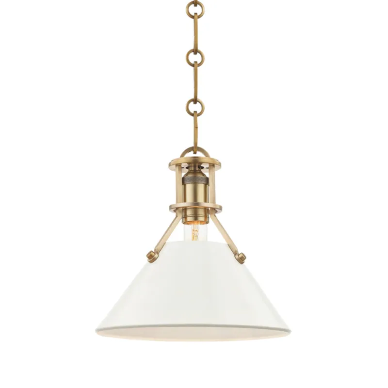 Painted No. 2 1-Light Pendant in Aged Brass by Mark D. Sikes 9.5W x 9.25H (Off-White)
