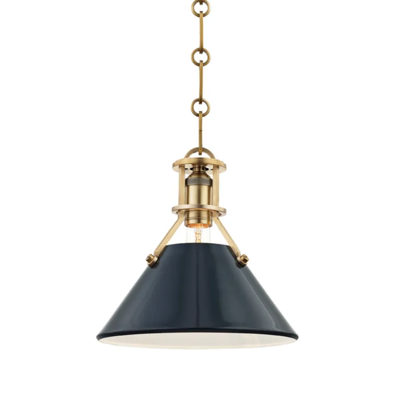 Painted No. 2 1-Light Pendant in Aged Brass by Mark D. Sikes 9.5W x 9.25H (Darkest Blue)