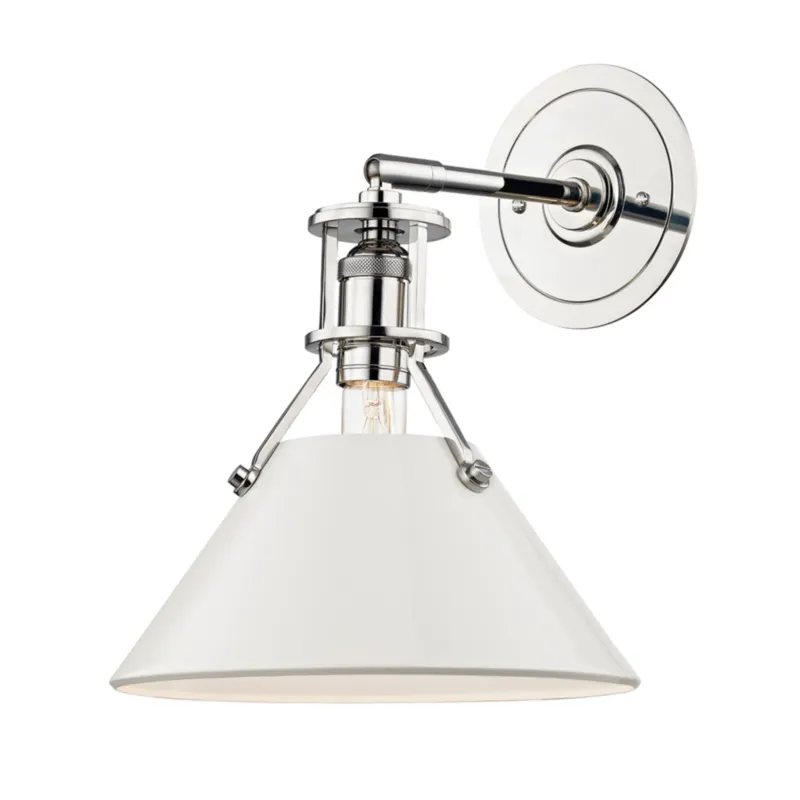 Painted No. 2 1-Light Wall Sconce in Polished Nickel by Mark D. Sikes 9.5W x 11.75H (Off-White)