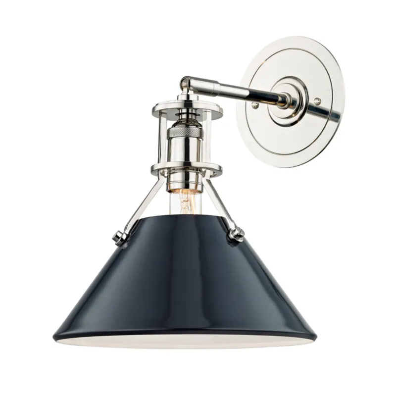 Painted No. 2 1-Light Wall Sconce in Polished Nickel by Mark D. Sikes 9.5W x 11.75H (Darkest Blue)