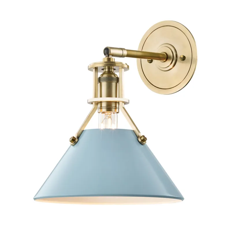 Painted No. 2 1-Light Wall Sconce in Aged Brass by Mark D. Sikes 9.5W x 11.75H (Blue Bird)