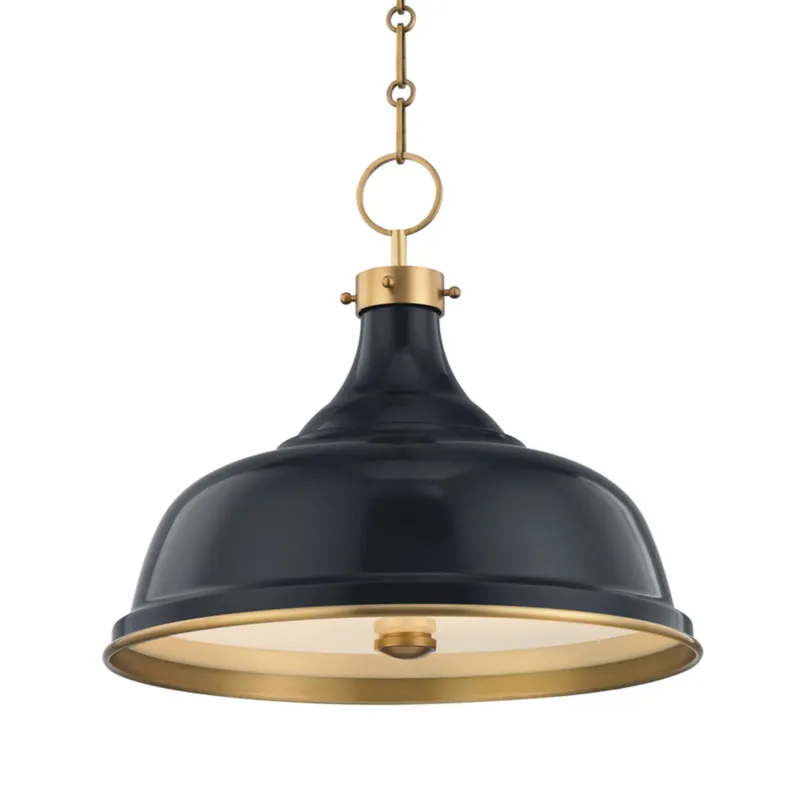 Painted No. 1 3-Light Pendant in Aged Brass by Mark D. Sikes 18W x 16H (Darkest Blue)