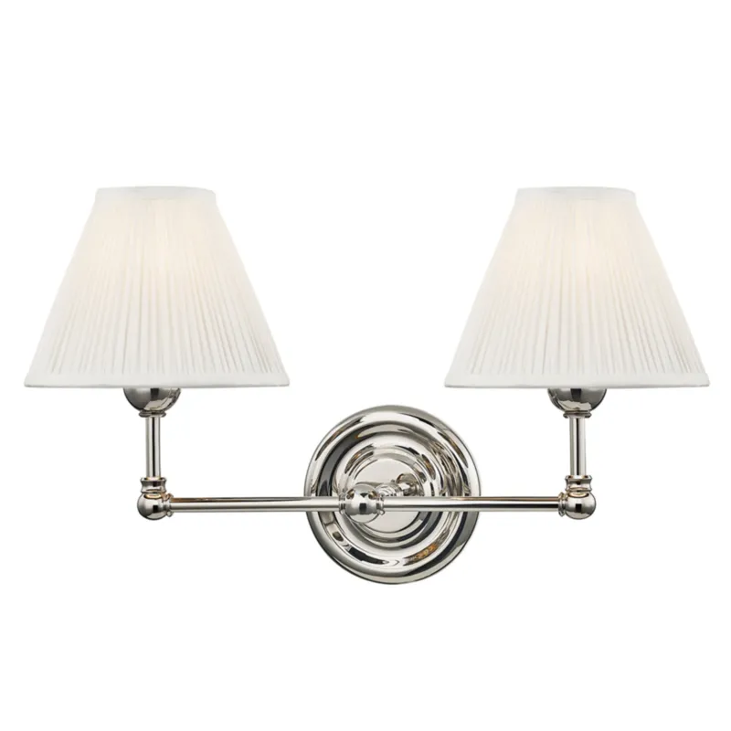 Classic No.1 2-Light Wall Sconce in Polished Nickel by Mark D. Sikes 18.25W x 10.5H