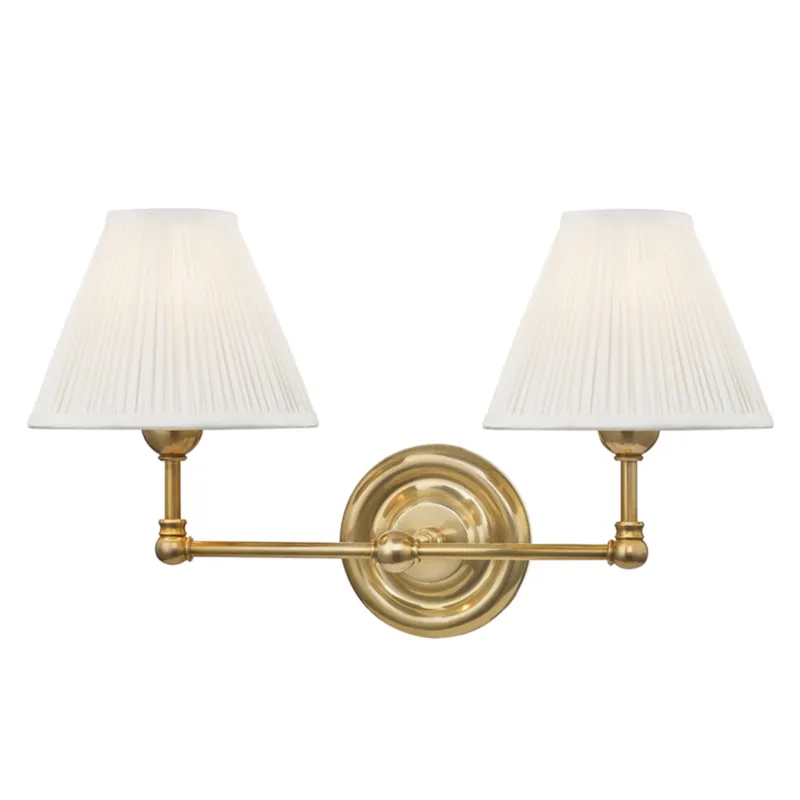 Classic No.1 2-Light Wall Sconce in Aged Brass by Mark D. Sikes 18.25W x 10.5H