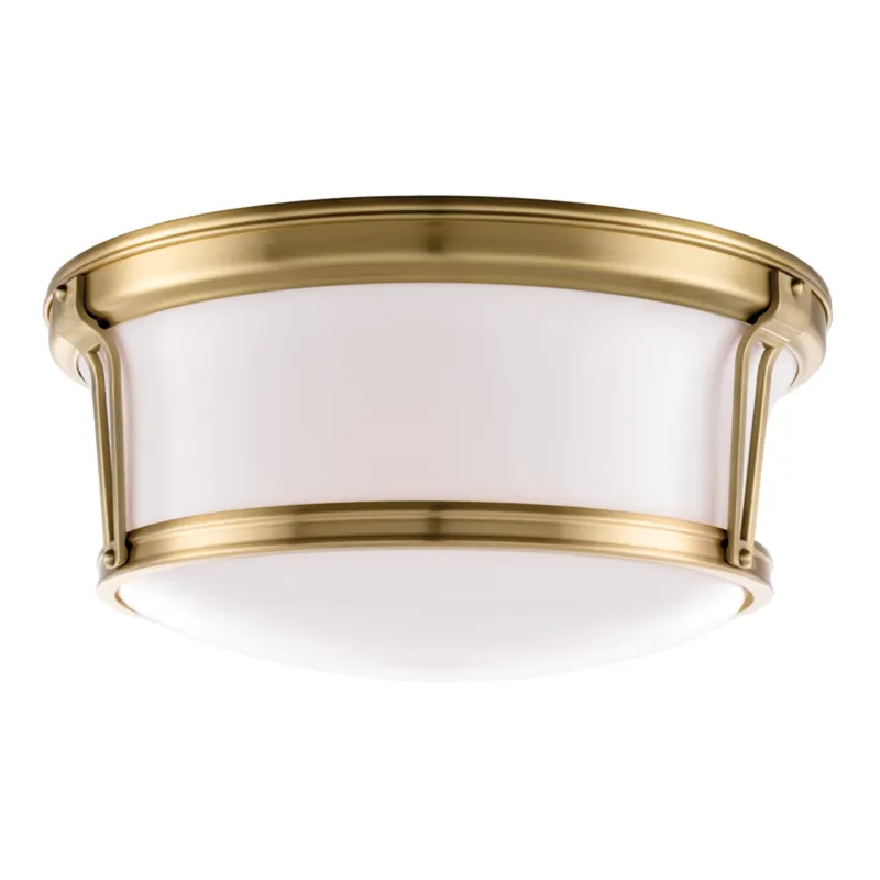 Newport 3-Light Flush Mount in Aged Brass 15W x 6.5H