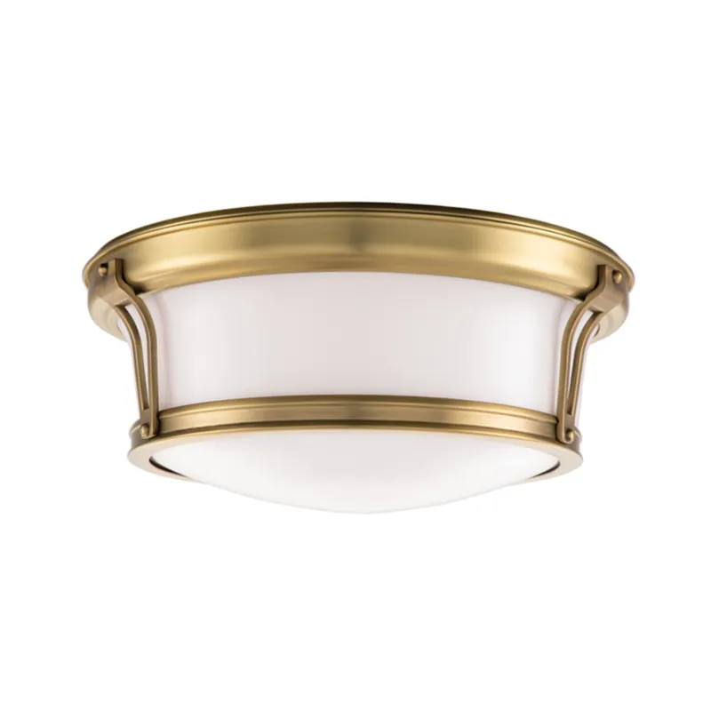 Newport 2-Light Flush Mount in Aged Brass 13W x 5.25H