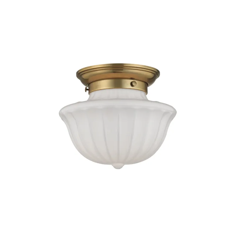 Dutchess 1-Light Flush Mount in Aged Brass 9W x 7.5H