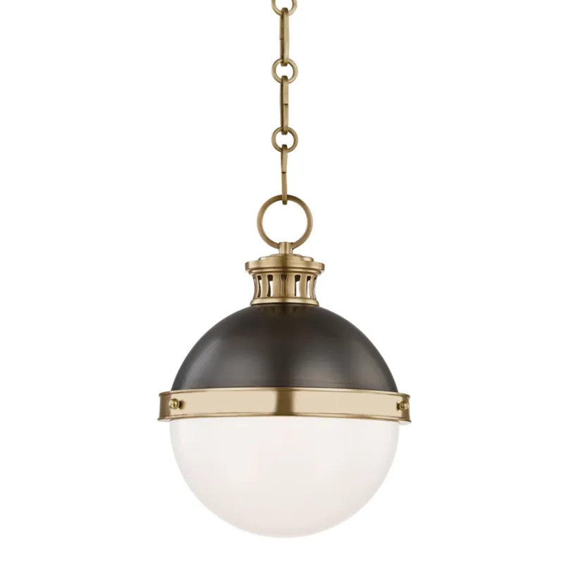 Latham 1-Light Pendant in Aged Brass/Distressed Bronze 9.5W x 12.25H