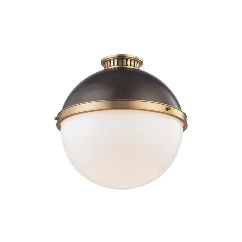 Latham 1-Light Flush Mount in Aged Brass/Distressed Bronze 14.75W x 14H