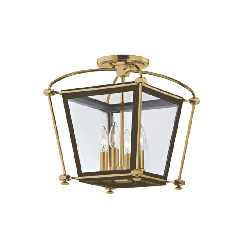 Hollis 4-Light Semi Flush in Aged Brass 12.75W x 14.75H