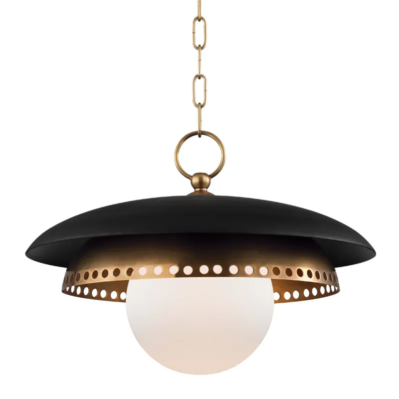 Herkimer 1-Light Pendant in Aged Brass 17.5W x 11.5H