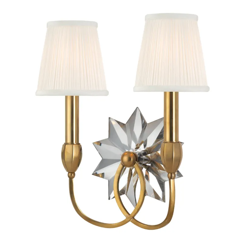 Barton 2-Light Wall Sconce in Aged Brass 13.5W x 14.75H