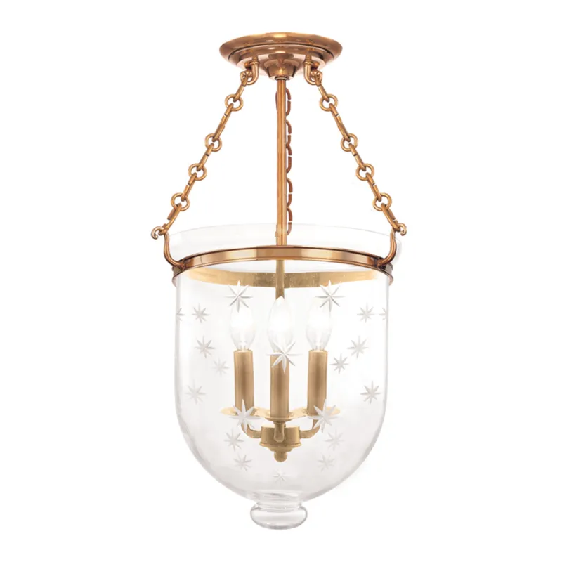 Hampton 3-Light Semi Flush in Aged Brass 12W x 20.25H (253-AGB-C3)