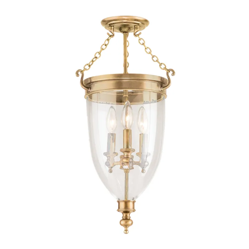 Hanover 3-Light Semi Flush in Aged Brass 12W x 21.5H