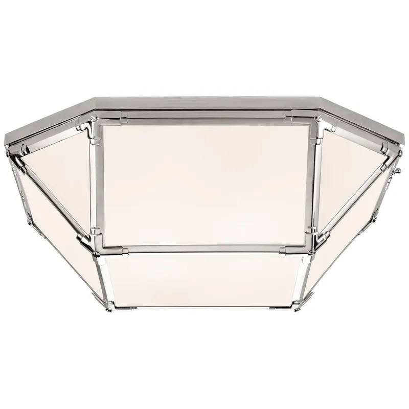 Suzanne Kasler Morris Large Flush Mount in Polished Nickel with White Glass Ceiling Light W20" x H6"