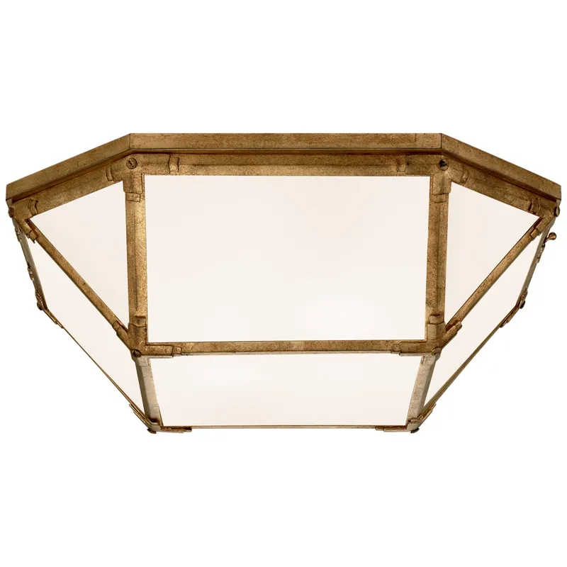 Suzanne Kasler Morris Large Flush Mount in Gilded Iron with White Glass Ceiling Light W20" x H6"