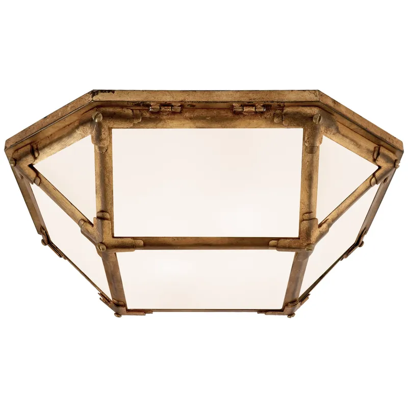 Suzanne Kasler Morris Flush Mount in Gilded Iron with White Glass Ceiling Light W15.5" x H5"