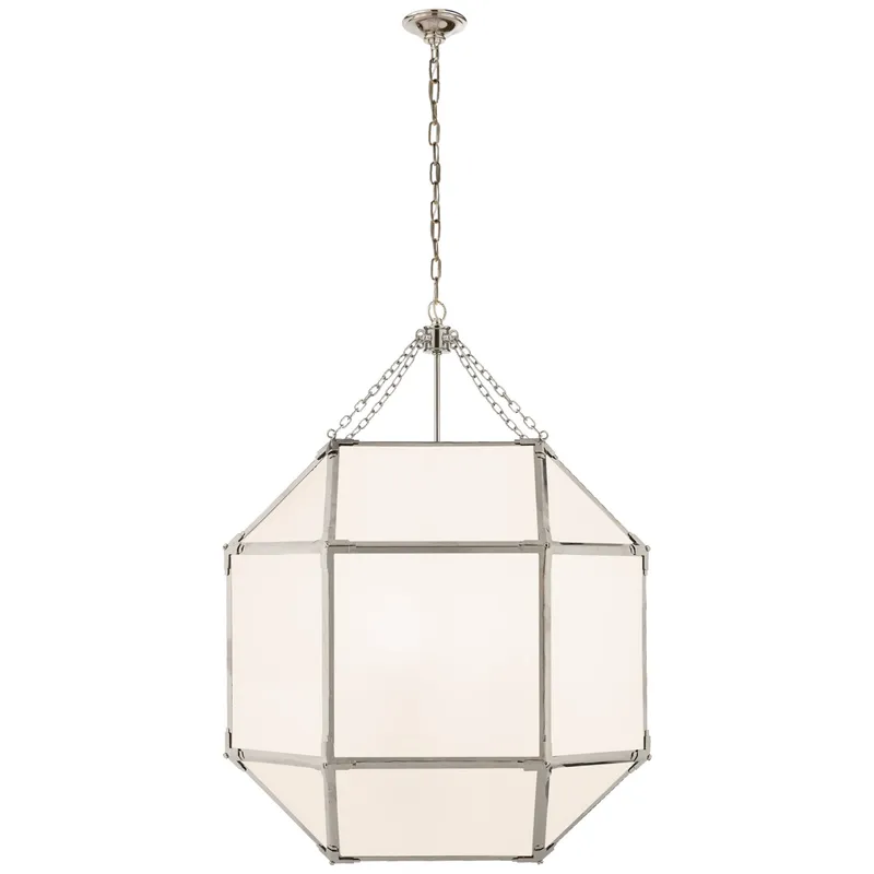 Suzanne Kasler Morris Large Lantern in Polished Nickel with White Glass Ceiling Light W23.25" x H30.25"