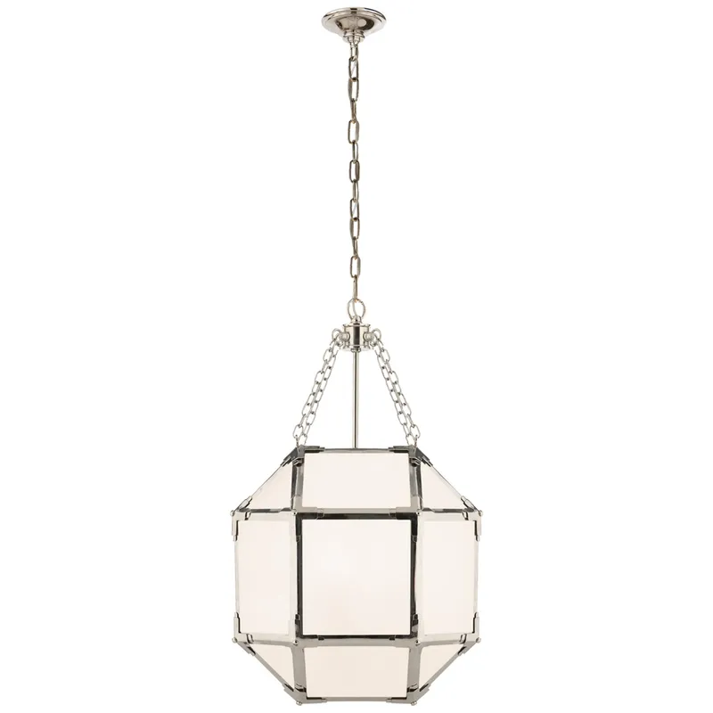 Suzanne Kasler Morris Small Lantern in Polished Nickel with White Glass Ceiling Light W13.5" x H21.5"