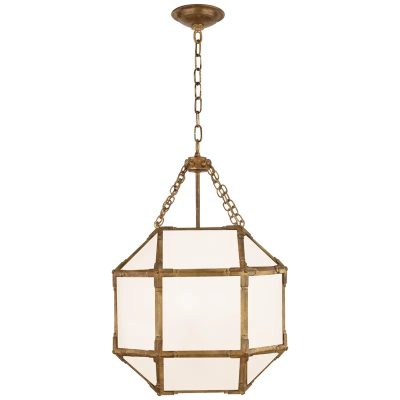 Suzanne Kasler Morris Small Lantern in Gilded Iron with White Glass Ceiling Light W13.5" x H21.5"