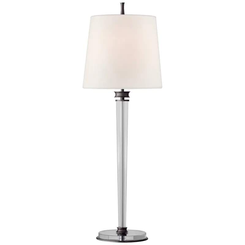 Thomas O'Brien Lyra Buffet Lamp in Bronze and Crystal with Linen Shade Table Lamp W12" x H35.75"