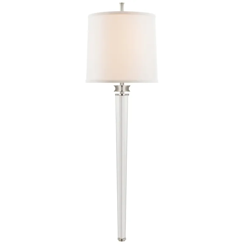 Thomas O'Brien Lyra Large Tail Sconce in Polished Nickel and Crystal with Linen Shade Wall Light W11" x H36"